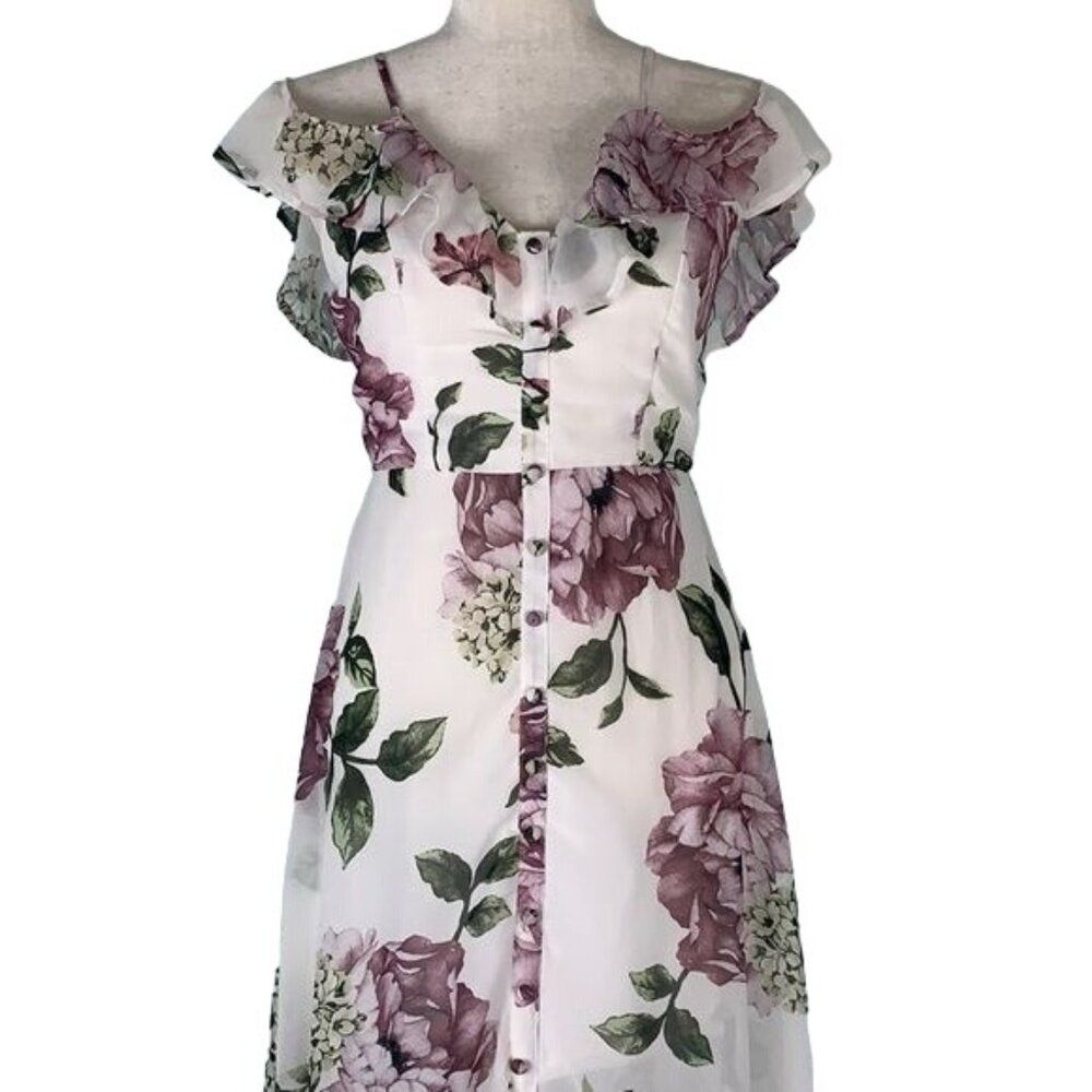 Trac Floral Off the Shoulder Maxi Dress S White Floral Zip Lined Adjustable